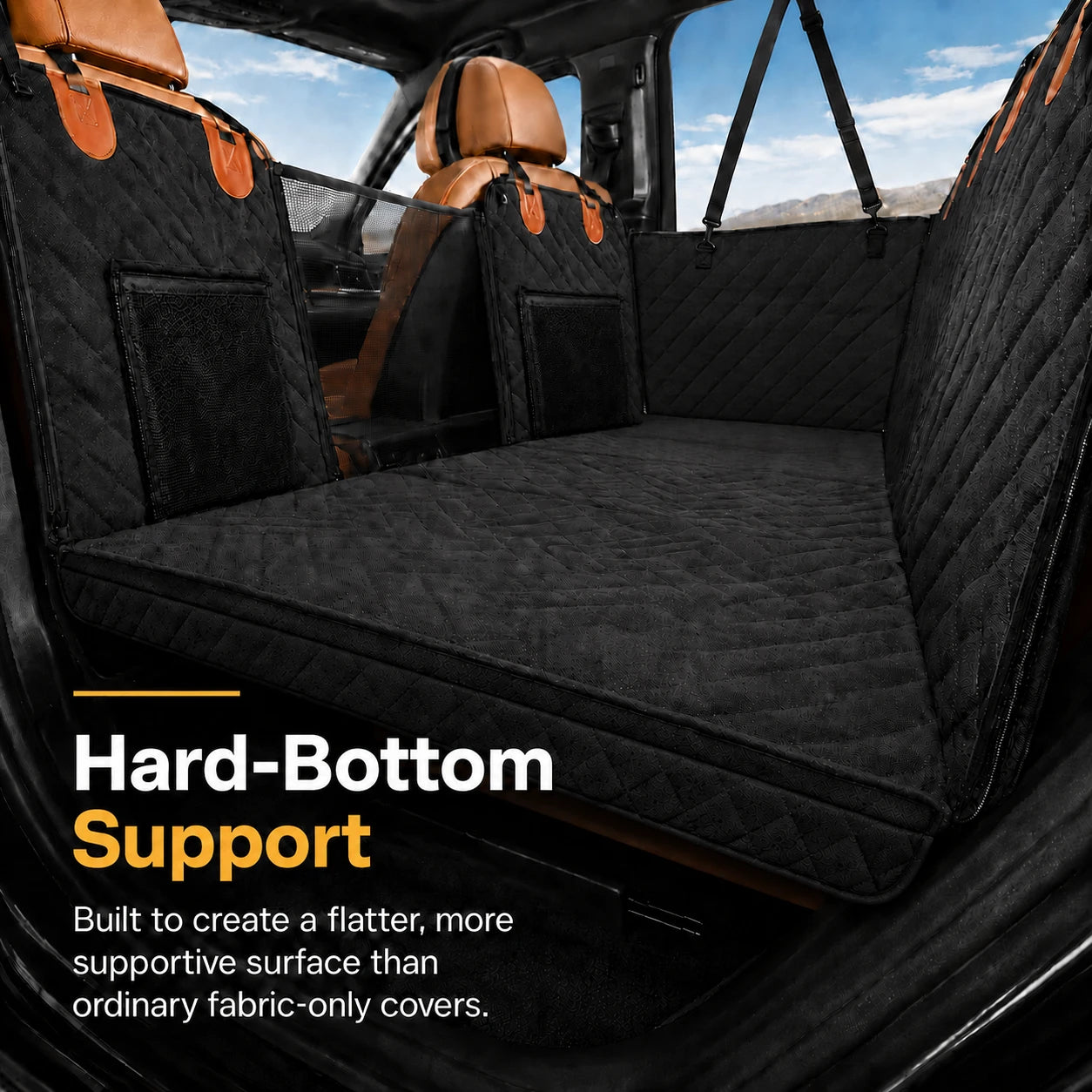 Close view of the reinforced hard-bottom platform inside the vehicle