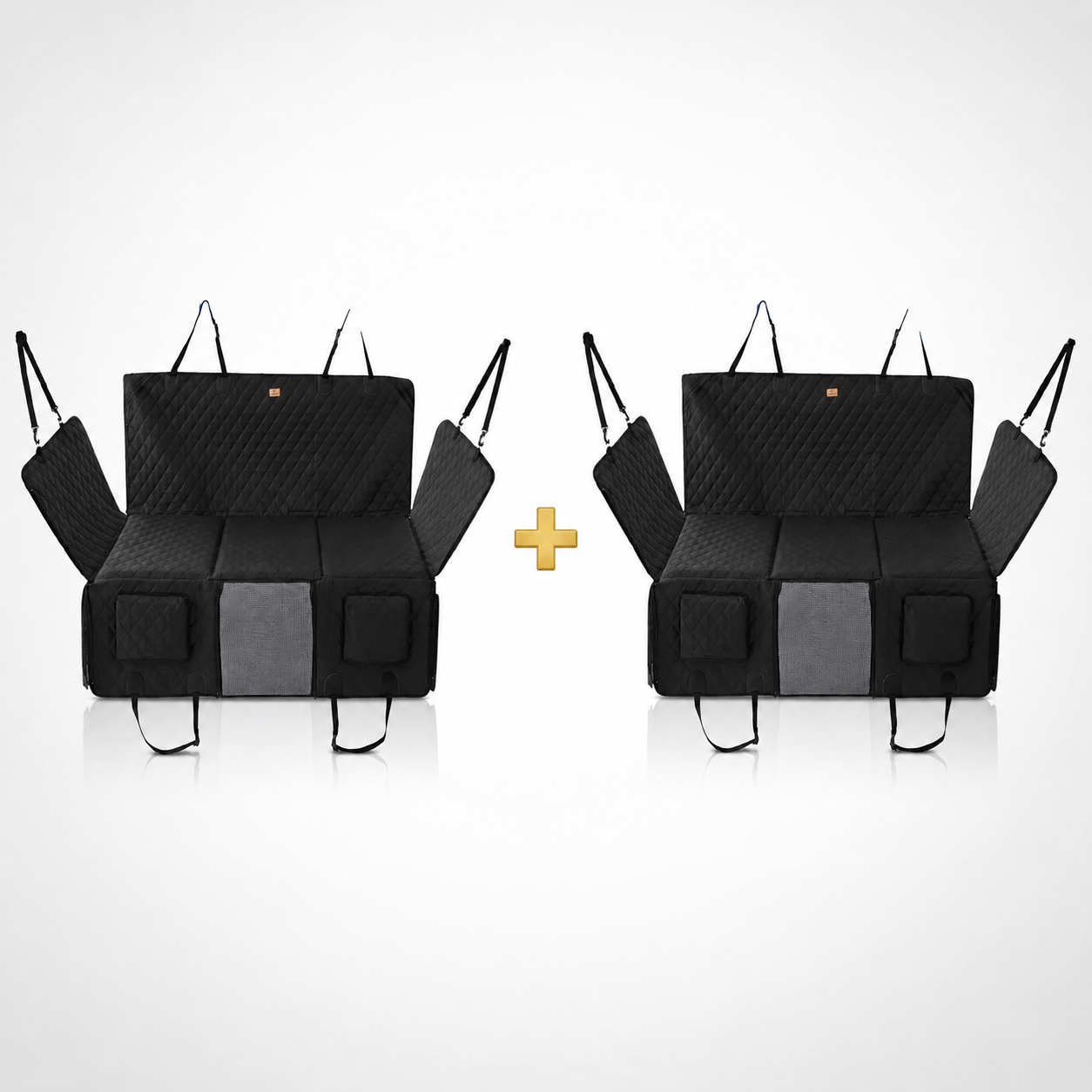 Two RoadTuck SeatSpan dog backseat extenders in all black, the two-car family bundle